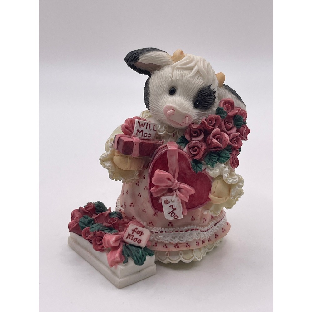 Enesco Mary's Moo Moos February Cow Figurine 257451 Valentine Rose 1996